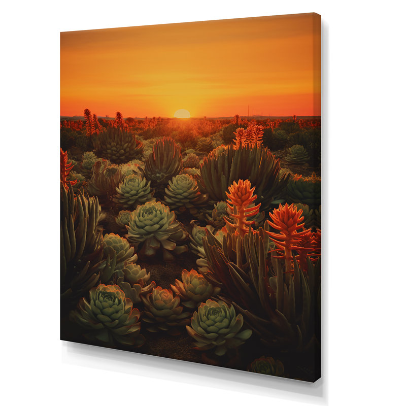 Succulent cactus du désert brûlant au coucher du soleil I, H 32 po x l 24 po x P 1 po, Toile tendue