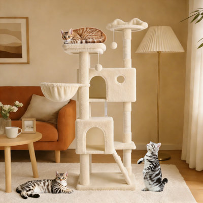64-Inch Cat Tree With Multiple Condos And Scratching Posts