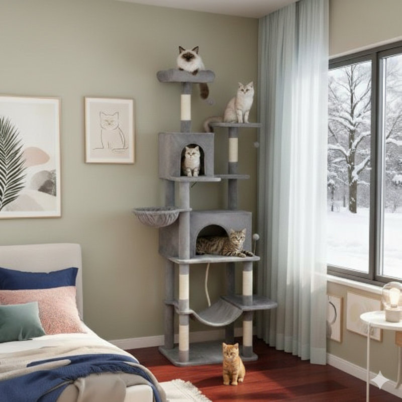 Arbre d'activités à plusieurs niveaux pour chat, 80 pouces de hauteur