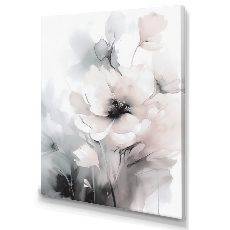 Douces fleurs gris clair I - art mural floral, H 20 po x l 12 po, Toile tendue