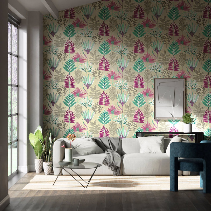 Yasuni 10.05m x 68.6cm Wallpaper Roll, Lagoon/Cerise