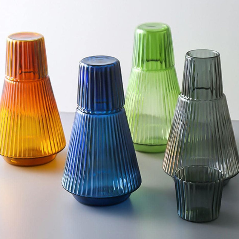 Ensemble 2 pièces carafe et tasse côtelées, Bleu rétro