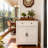 White & Wood-Grain Top Farmhouse Barn-Door Storage Cabinet, Coffee Bar Buffet Sideboard With Drawer For Kitchen & Living Room-1111266775