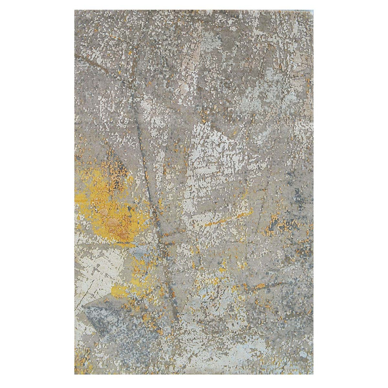 Handmade Silk and Wool Abstract Area Rug, Rectangle 4' x 6'