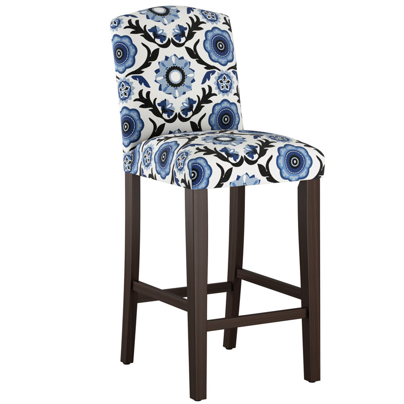 Tabouret de bar et de comptoir April, Tabouret de bar (siège d'une hauteur de 31 po), Bleu Tulum, Bois noir