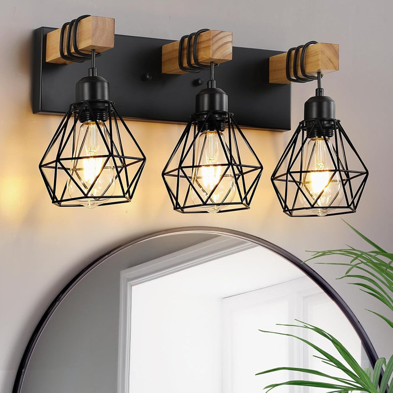 Luminaire pour salle de bain, meuble-lavabo en bois 3 lumières