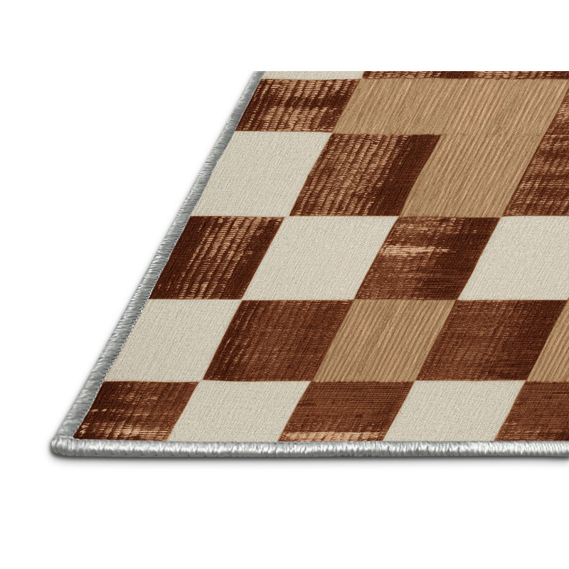 Machine Washable Checkered Beige Area Rug