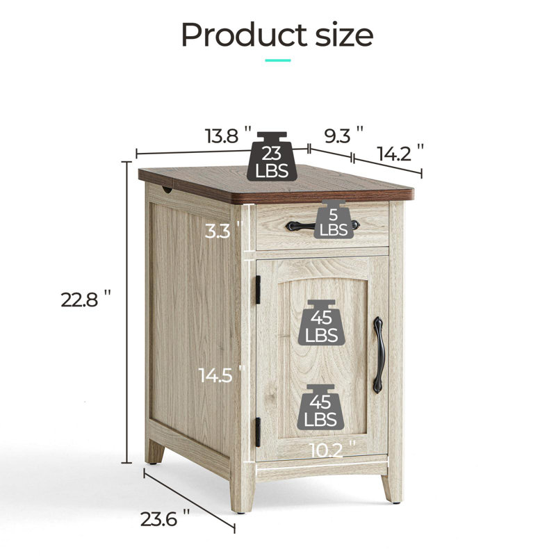 Analiesa End Table with Storage and Charging Station, Brown Top/Light Gray Base
