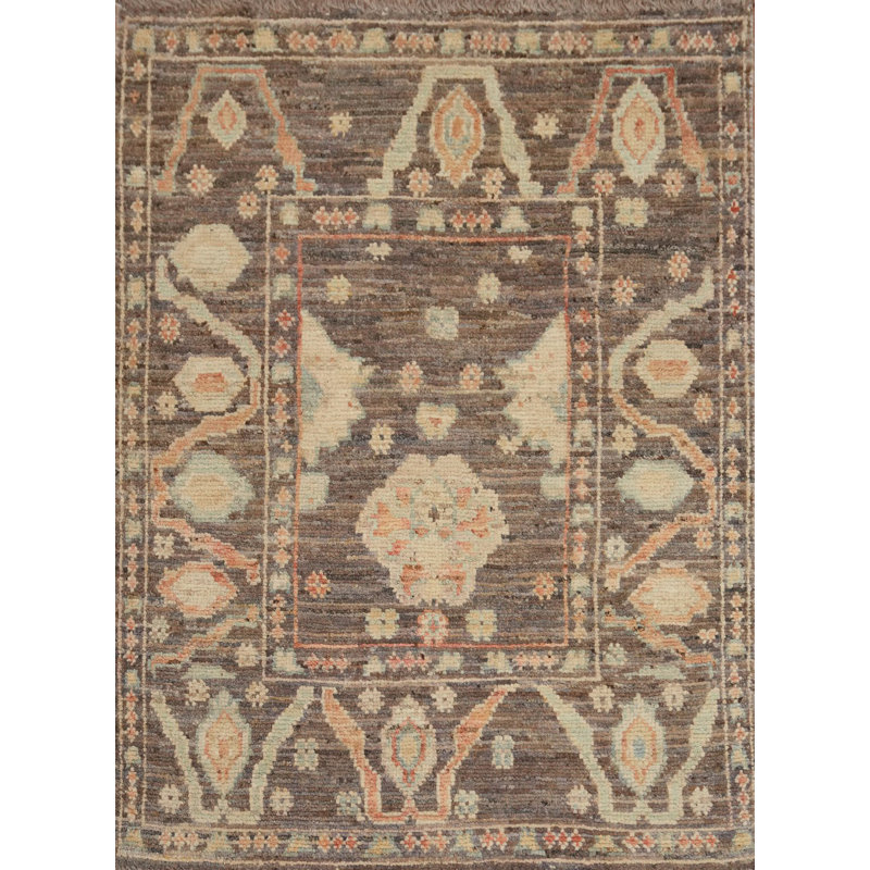 Tapis brun teint en laine Oushak 3 x 4