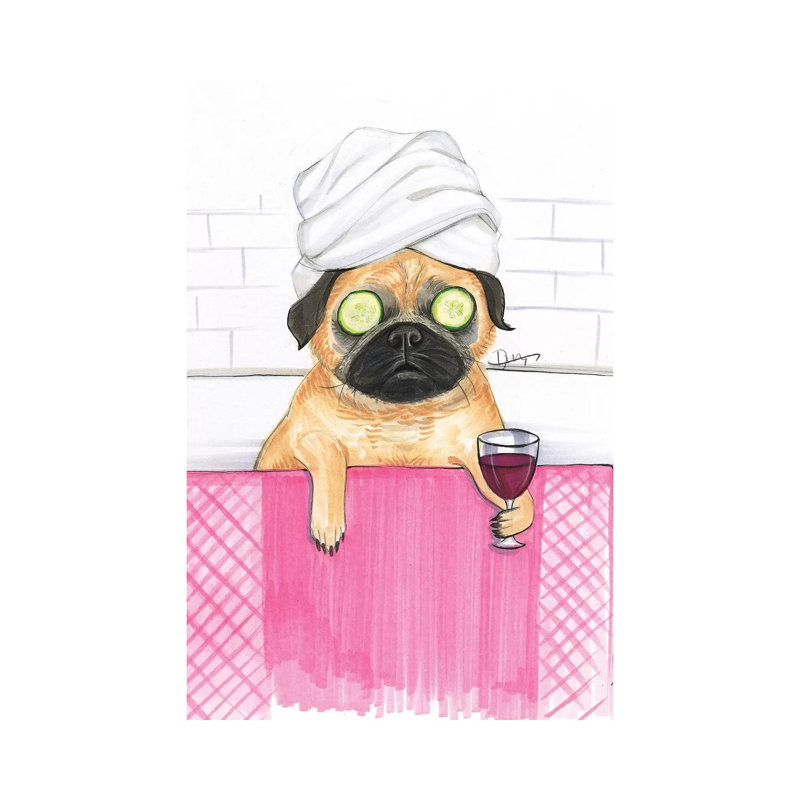 Pug Bath by Rongrong DeVoe - No Frame Painting on Canvas, 66.04 cm H x 45.72 cm W x 1.91 cm D