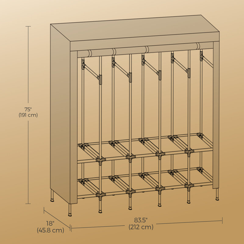 Placard portable, garde-robe, grande capacité, support à vêtements, organisateur de vêtements avec housse en tissu, 5 rails suspendus, 10 tablettes