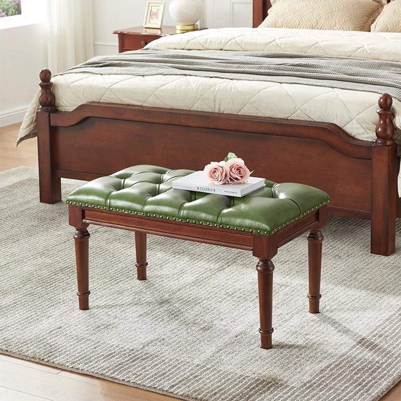 Long banc vert en cuir de style chambre à coucher et vestibule, Vert, H 17,72 po x l 31,5 po x P 14,96 po