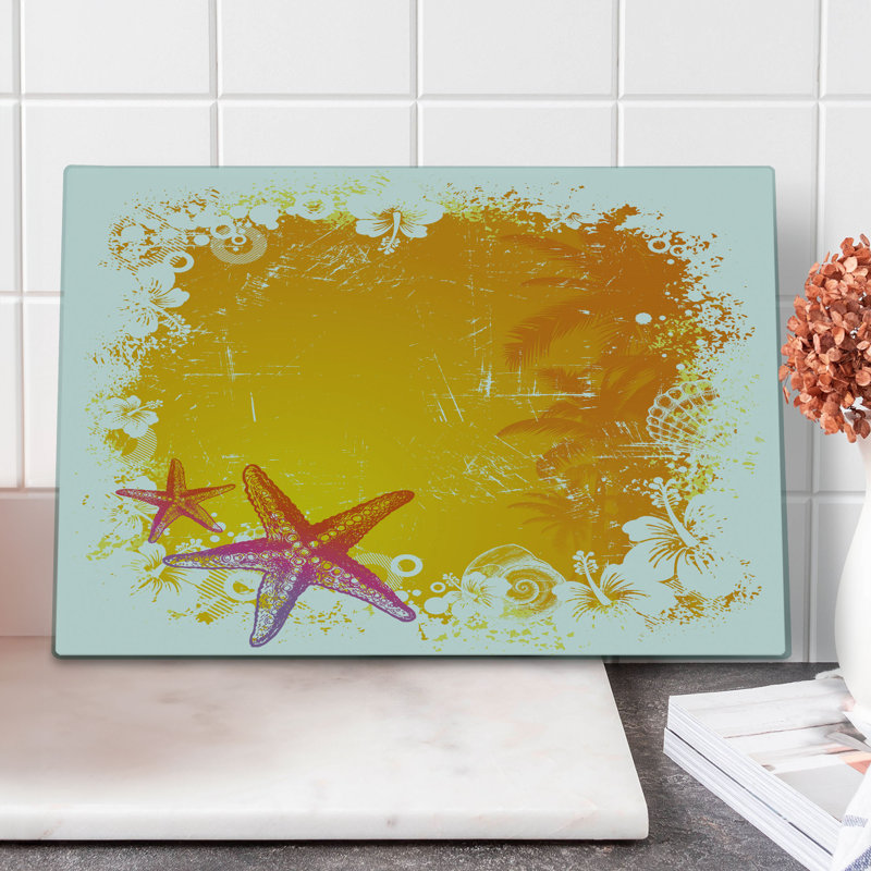 Planche à découper Ambesonne étoile de mer grandes fleurs exotiques Seastars orange jaune rose