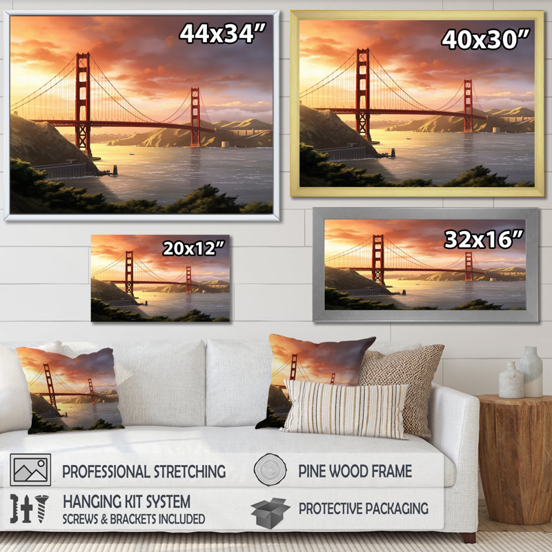 San Francisco Golden Gate Solitude II, reproduction d'art sur toile, H 24 po x l 32 po x P 1 po, Cadre naturel flottant