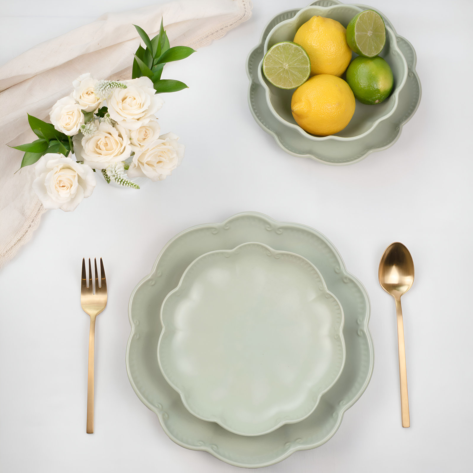 Bethany Stoneware Dinnerware Set - Service for 4, Green