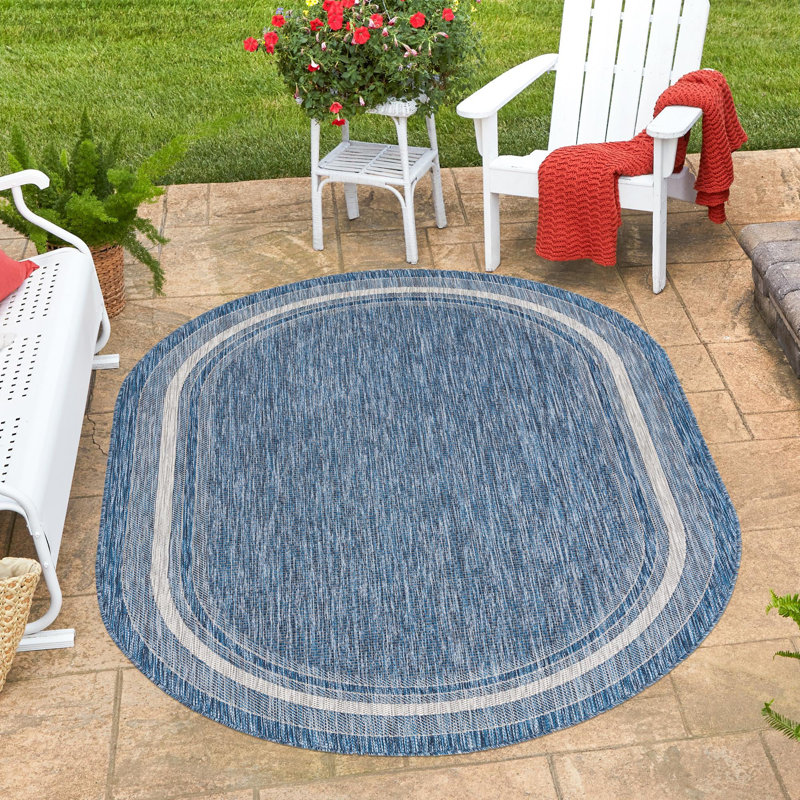 Tapis intérieur / extérieur Sevinc, Blue, Ovale 7 pi 10 po x 10 pi