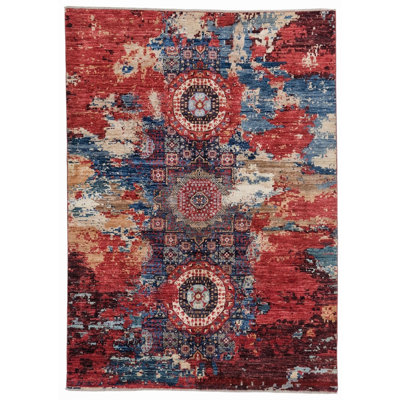 High-Quality Hand-Knotted Navy And Red Area Rug