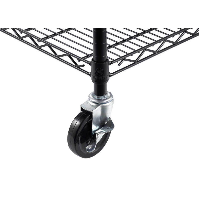 Black 5-Tier Steel Wire Shelving Unit with Wheels, 18"L x 36"W x 76"H