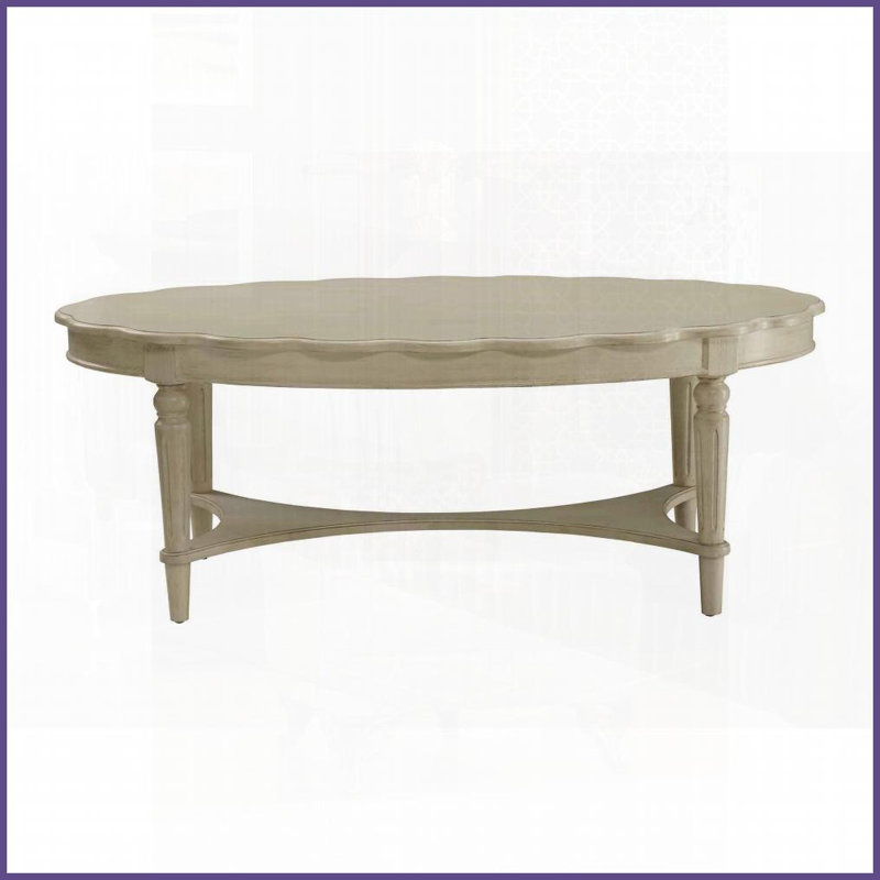 Table basse de style français antique blanc avec tablette inférieure - Plateau en bois aggloméré durable Rangement peu encombrant