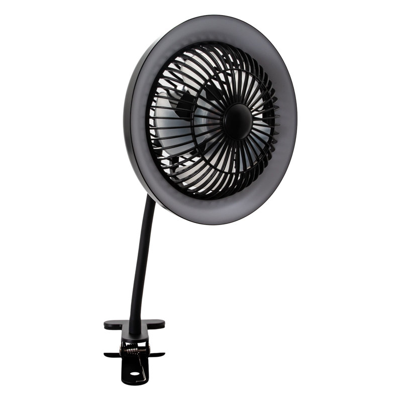 Rechargeable 3 Speed Clip-On Fan With LED Dimmable Ring Light By, Matte Black