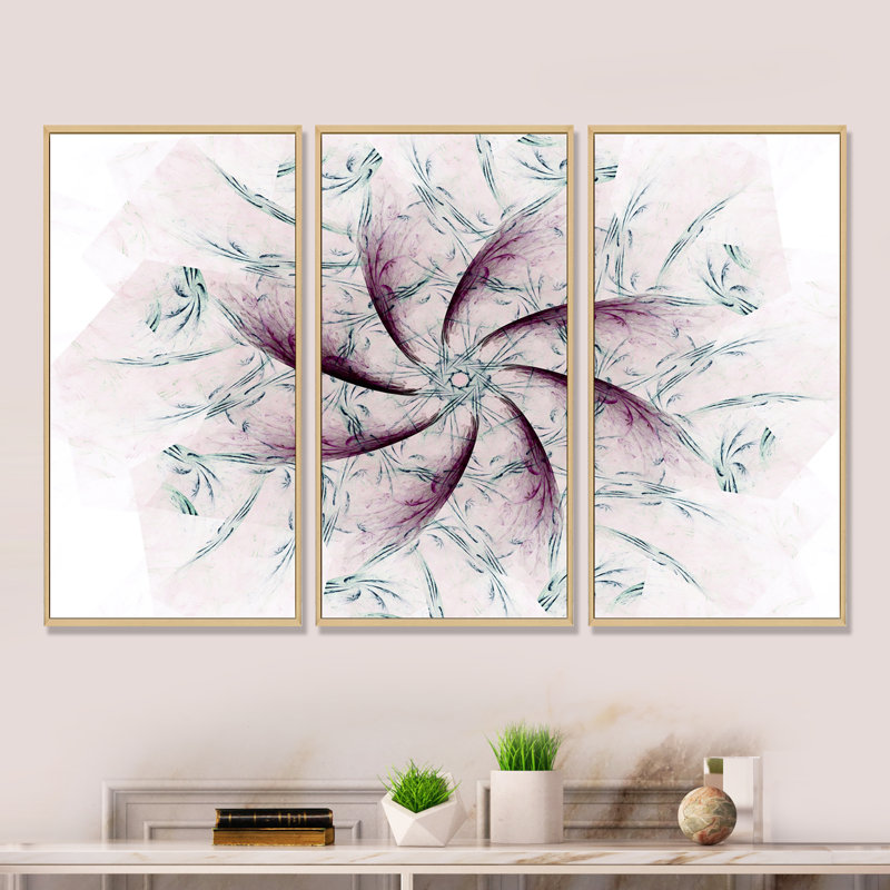 «Geometric Fractal Flower», ensemble d'art mural moderne sur toile encadrée, H 28 po x l 36 po x P 1 po, Encadrement brun