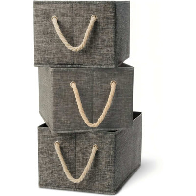 Foldable Storage Bins with Rope Handles, Charcoal, Large, Pack of 3