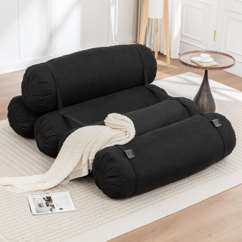 Boneless Modern Corduroy Compressed Adjustable Floor Sofa No Assembly Required, Black