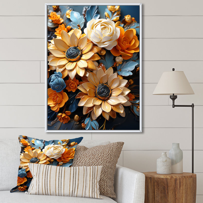 Tournesols Fauvist Flourish, Cadre flottant blanc, H 40 po x l 30 po x P 1,5 po