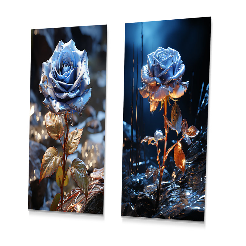 «Blue Serene Rose Water's Edge», ensemble de 2 reproductions d'art en métal rose, H 28 po x l 24 po
