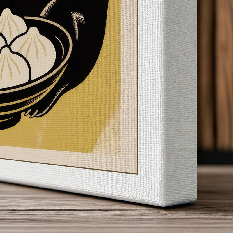 Bear with Dumplings Japandi - Wrapped Canvas, 18x12 - 45.7 x 30.5 cm, White Border