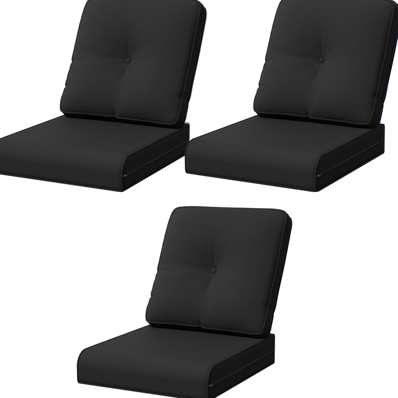  Adwin Outdoor 4"Deep Seat Cushion Set With Olefin Fabric,6 Colors Available(Set of 3), Black, 3