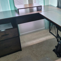 Huntingtown Desk, Number of Drawers: 5, Thin metal legs with diagonal  braces accent a light, airy profile 