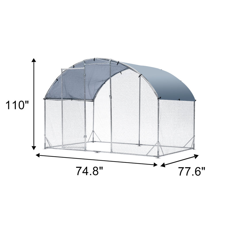 Large Silver Metal Chicken Coop with Waterproof Cover