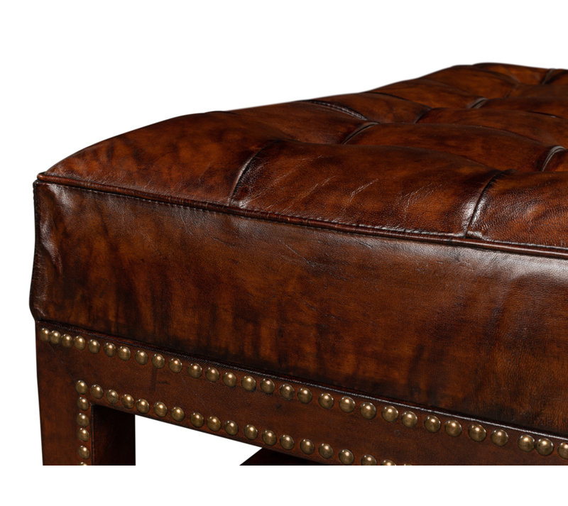 Vintage Square Leather Tufted Ottoman