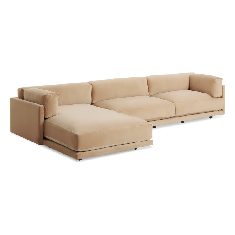 Sunday Chaise Sectional, Camel Velvet Polyester Blend, Left Hand Facing