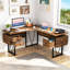  Bureau d'ordinateur 59 po en forme de L avec station de recharge en coin, structure en métal robuste