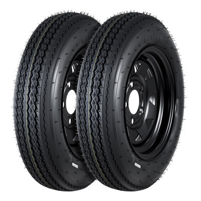 Ensemble de 2 pneus de remorque sur jante 4,80-12 480-12 4,80 x 12 pneus de remorque et 5 crampons sur PCD de 4,5 po roues de 12 po 6PR noir