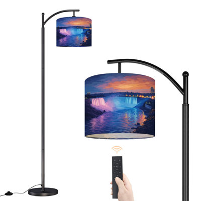Arc Floor Lamp with Adjustable Lampshade Niagara Falls night Canada North America Standing Lamp 3 Color Temperatures Dimmable Tall Pole Lamp with Foot Switch for Bedroom