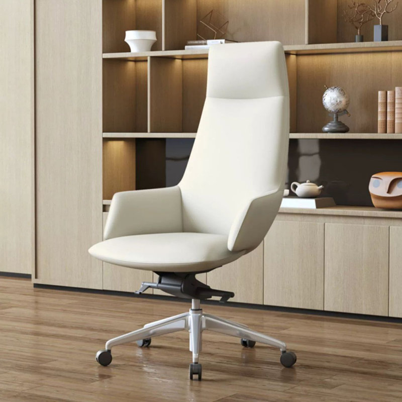 Beige-white + Silver Hight adjustable Genuine Leather + Faux Leather + Aluminium Alloy Office Chair