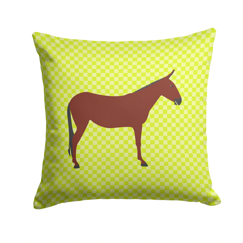 Horse Donkey Check Outdoor Throw Pillow, Green, 14" x 14"