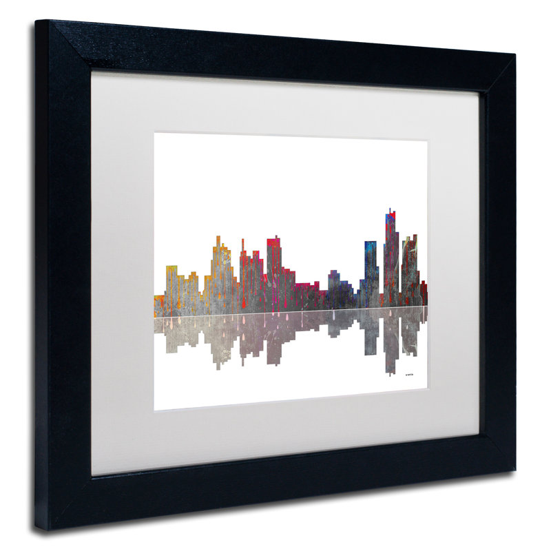 «Boston Massachusetts Skyline» par Marlene Watson, impression encadrée, H 11 po x l 14 po x P 0,5 po, Blanc