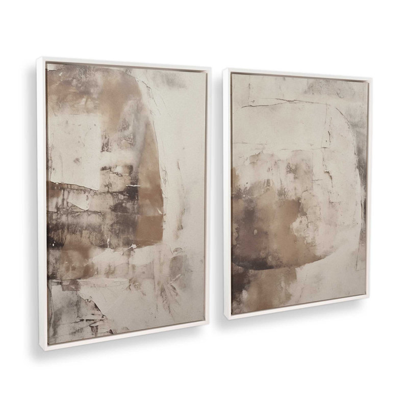 Ensemble de 2 impressions sur toile Mocha Musings, Cadre flottant blanc opaque, H 48,75 po x l 65,5 po x P 1,75 po