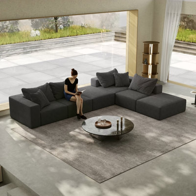 Très grand canapé en nuage éponge, ensemble de canapé modulaire rembourré moderne, ensemble modulaire de salon modulaire en forme de L de 162 po avec 6 coussins, canapé-lit combiné gratuit pour le salon, la chambre à coucher