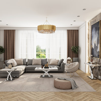 3 Piece Black And Gold Living Room Table Set