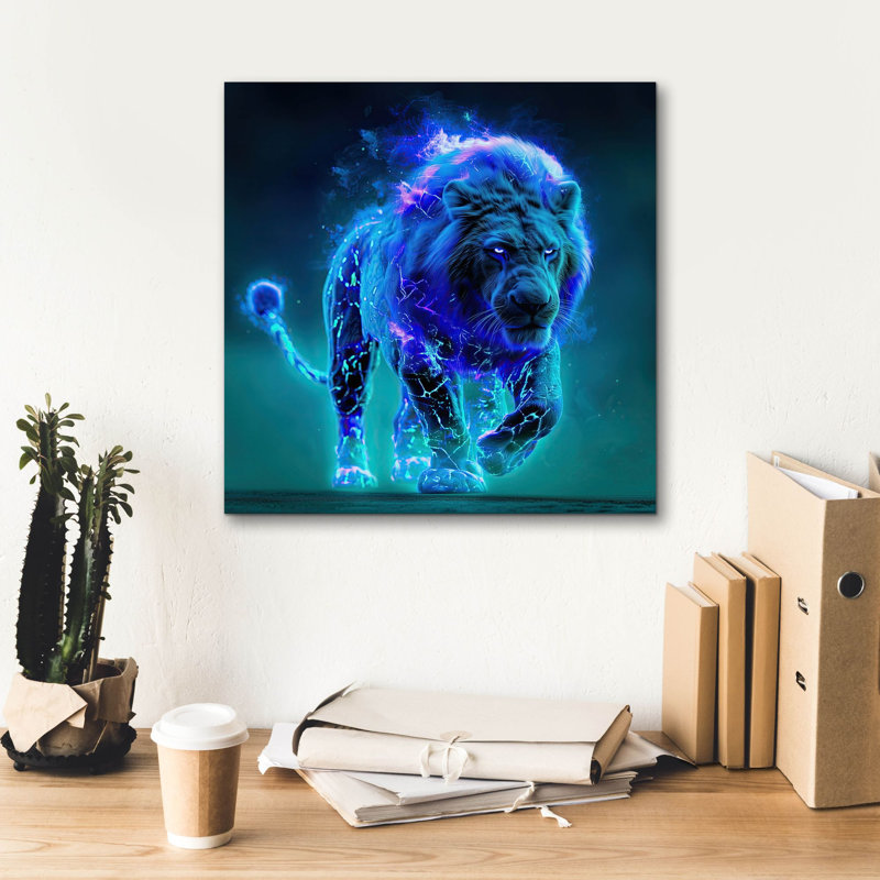  «Electric Lion» par Ann Klee, art mural sur toile, 18 po x 18 po, H 18 po x l 18 po