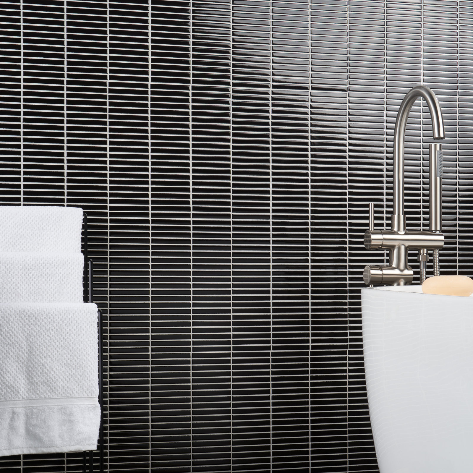 11" x 12" Porcelain Mosaic Tile, Black