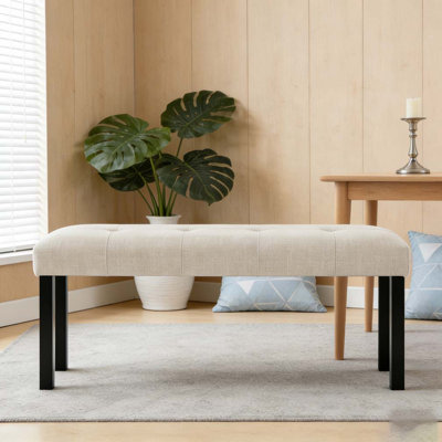 Modern Tufted Linen Dining Bench