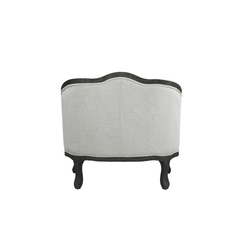 Gray and Dark Brown Linen Upholstered Armchair with Wooden Frame