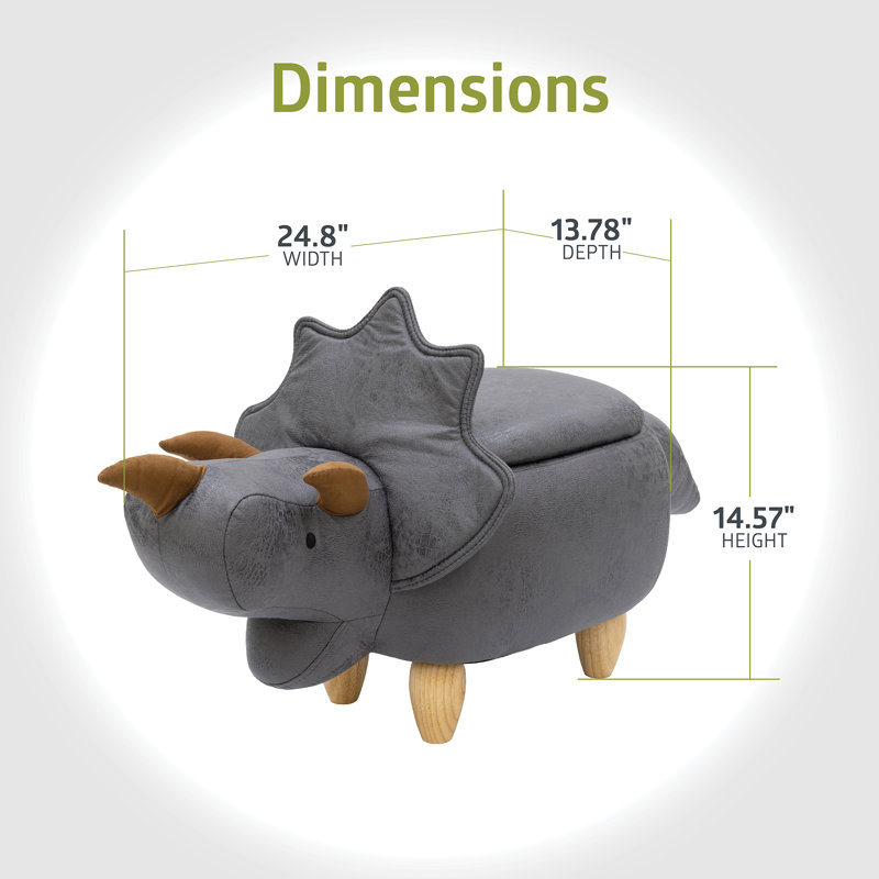 Repose-pieds avec rangement Zoomie, dinosaure pour enfants, doux en forme d'animal, gris