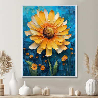 Fleur de pissenlit jaune et bleu en fleurs I - Dandelion Wall Art Living Room